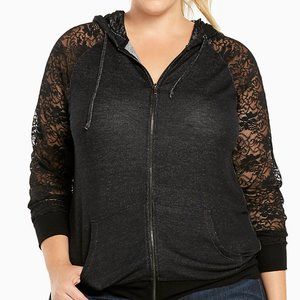 Torrid Charcoal Grey Lace Zip Up Hoodie (Size 3)